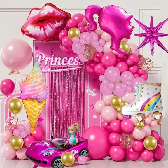 128 Pcs Pink Balloon Princess Party Decorations For Girls