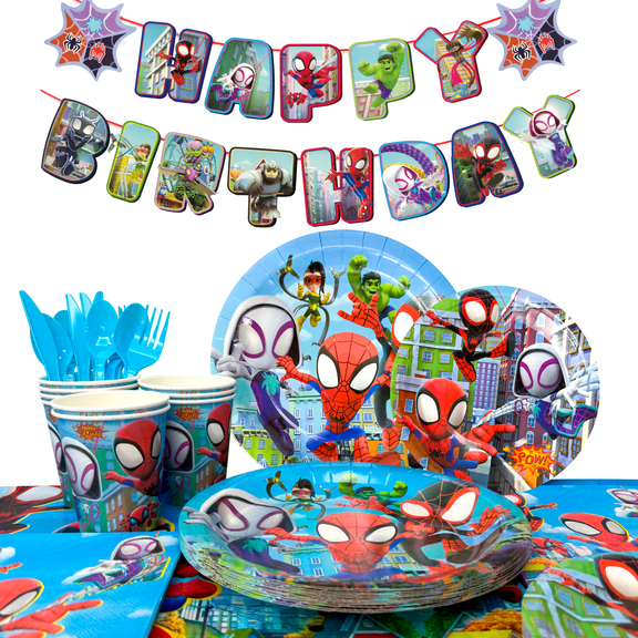128 Pcs Superhero Friends Birthday Decorations Tableware Set - Superhero Friends Themed Party Plates, Cups, Napkins, Tablecloth, Banners, etc. for Birthday Party Decoration Supplies