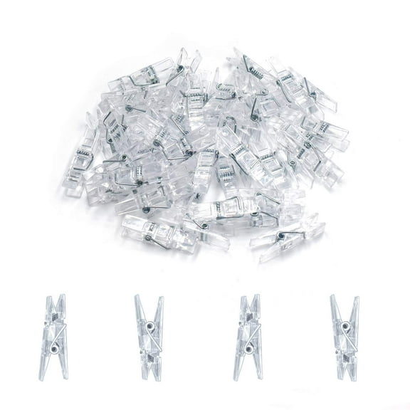 128 Pieces Clear Plastic Photo Clips, Mini Transparent Clothespins for Crafts Office Memo Display, Clear