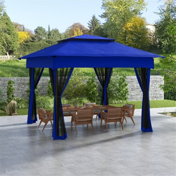 128" Pop Up Canopy Tent, Modern Luxury Outdoor Party Instant Shelter with Guy Rope, Stake, Carrying Bag and Two-Tier Roof, Portable Folding Tent for Outdoor, Party, Wedding, Blue