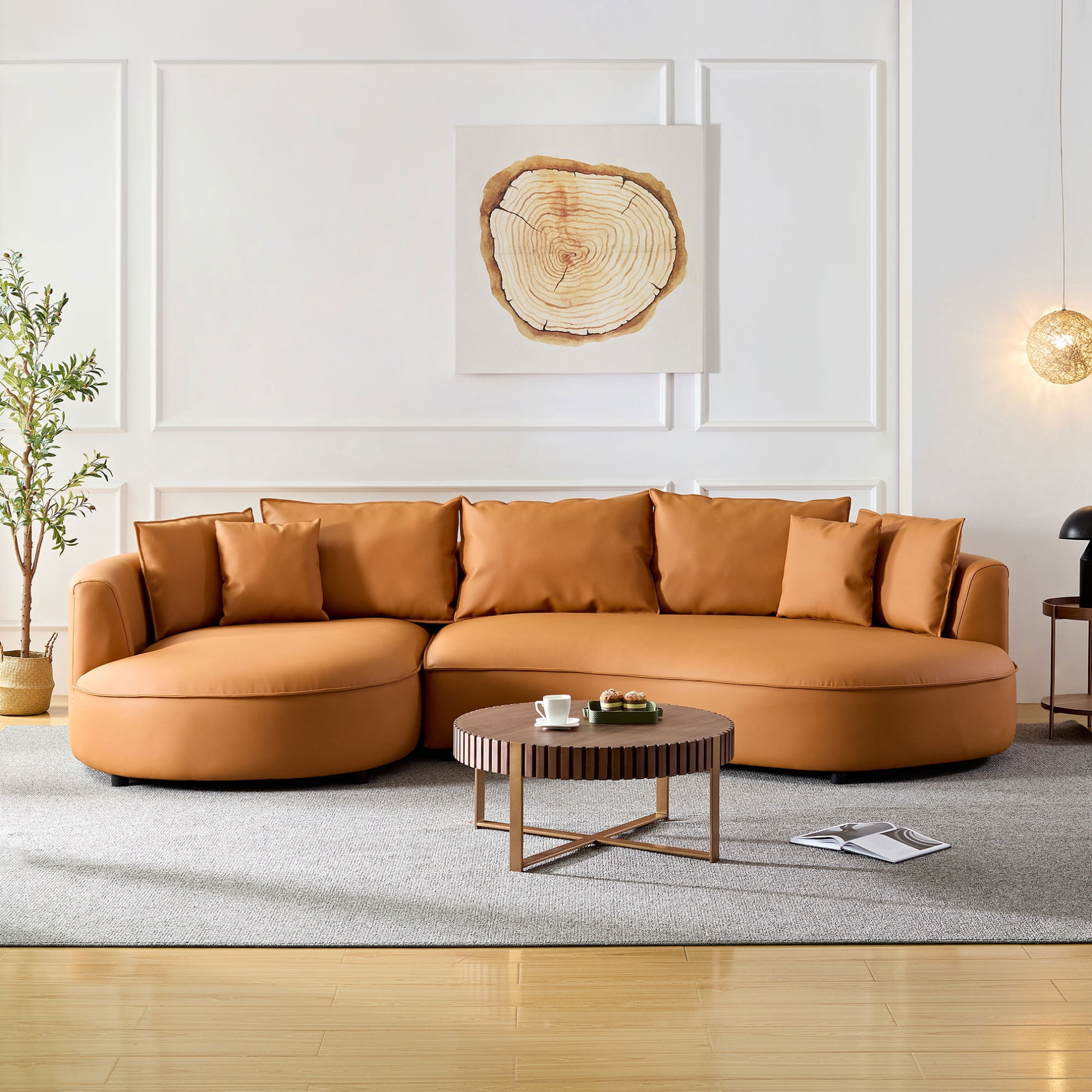 128" Sofa Couch, Modern 5 Seat Sectional Sofa Lounge Couch, Curved Design Deep Seat Sofas ...