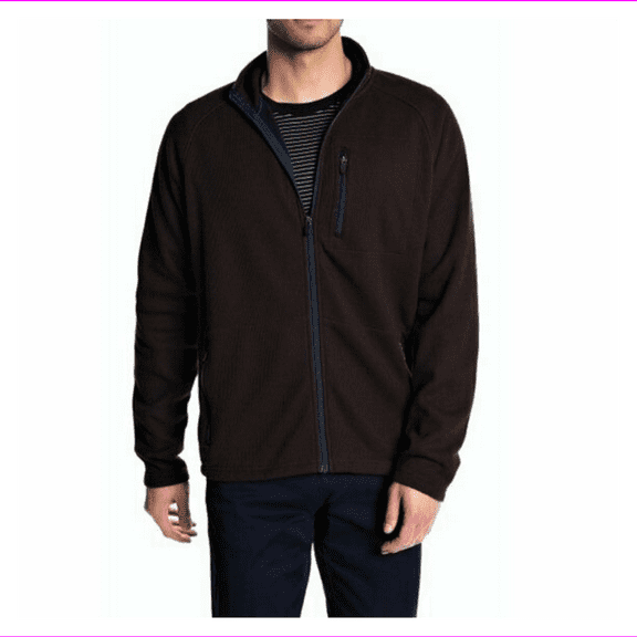 $128 Tailor Vintage, Waffle Bonded Fleece Full Zip Jacket , Coffee Brown,Size L