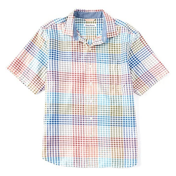 $128 Tommy Bahama Men's, Grand View Gingham Camp Shirt, Blazing Orange, S