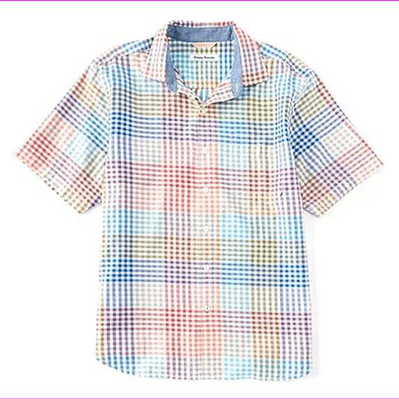 $128 Tommy Bahama Men's Grand View Gingham, Short Sleeve Orange Camp Shirt, XXL