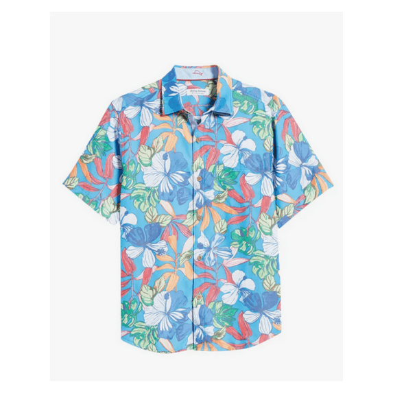 $128 Tommy Bahama Men's, IslandZone Coconut Point Luau Camp Shirt,Blue Aster,XXL