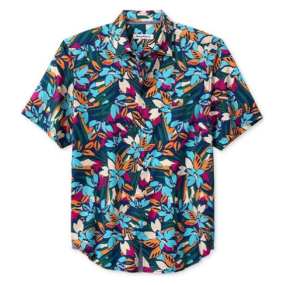 $128 Tommy Bahama Men's Tortola Fuego Bay S/S Camp Shirt (Color: Coastline, Sm)