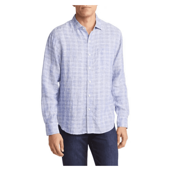 $128 Tommy Bahama Men's, Ventana Plaid Linen Shirt, Royal Indigo, Small
