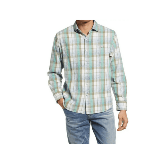 $128 Tommy BahamaWalkabout Plaid Long-Sleeve Woven Shirt,Air Blue,Large