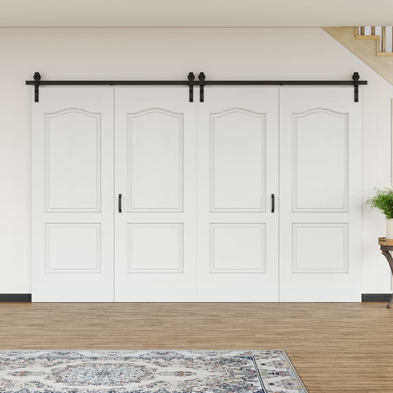 128" X 84" Arch Top 2-Lite Double Bi-Fold Barn Door With Installation Hardware Kit
