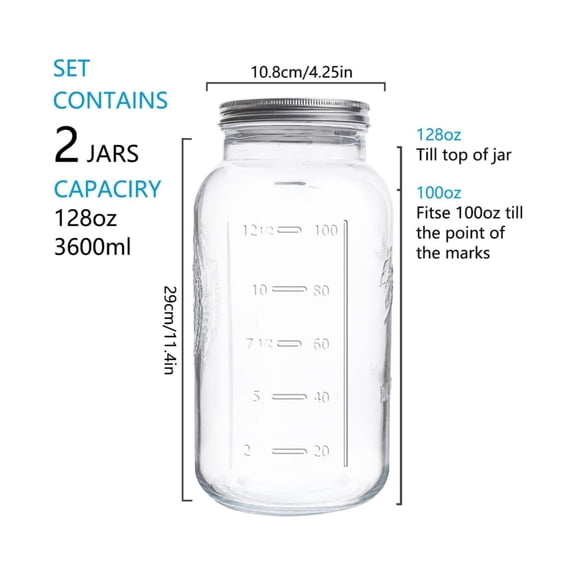 128 oz 1 Pack Mason Jars Extra Wide Mouth, 1 Gallon Glass Large Jars with Airtight Lid, Safe for Food Storage,Curing, Fermentation and Preservation, for Halloween  Party Gift