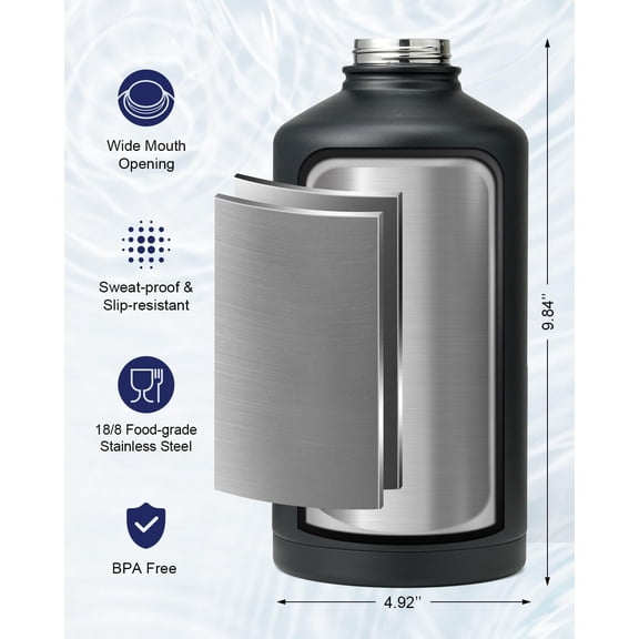 One Gallon Water Bottle - 128 Ounces, Black