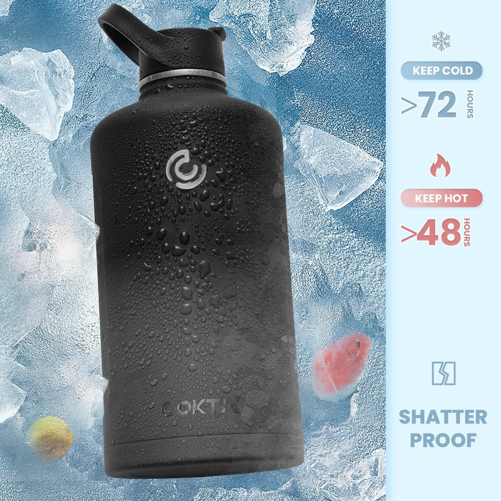 128 oz/One Gallon Water Bottle Insulated, Double Walled Vacumm Metal ...