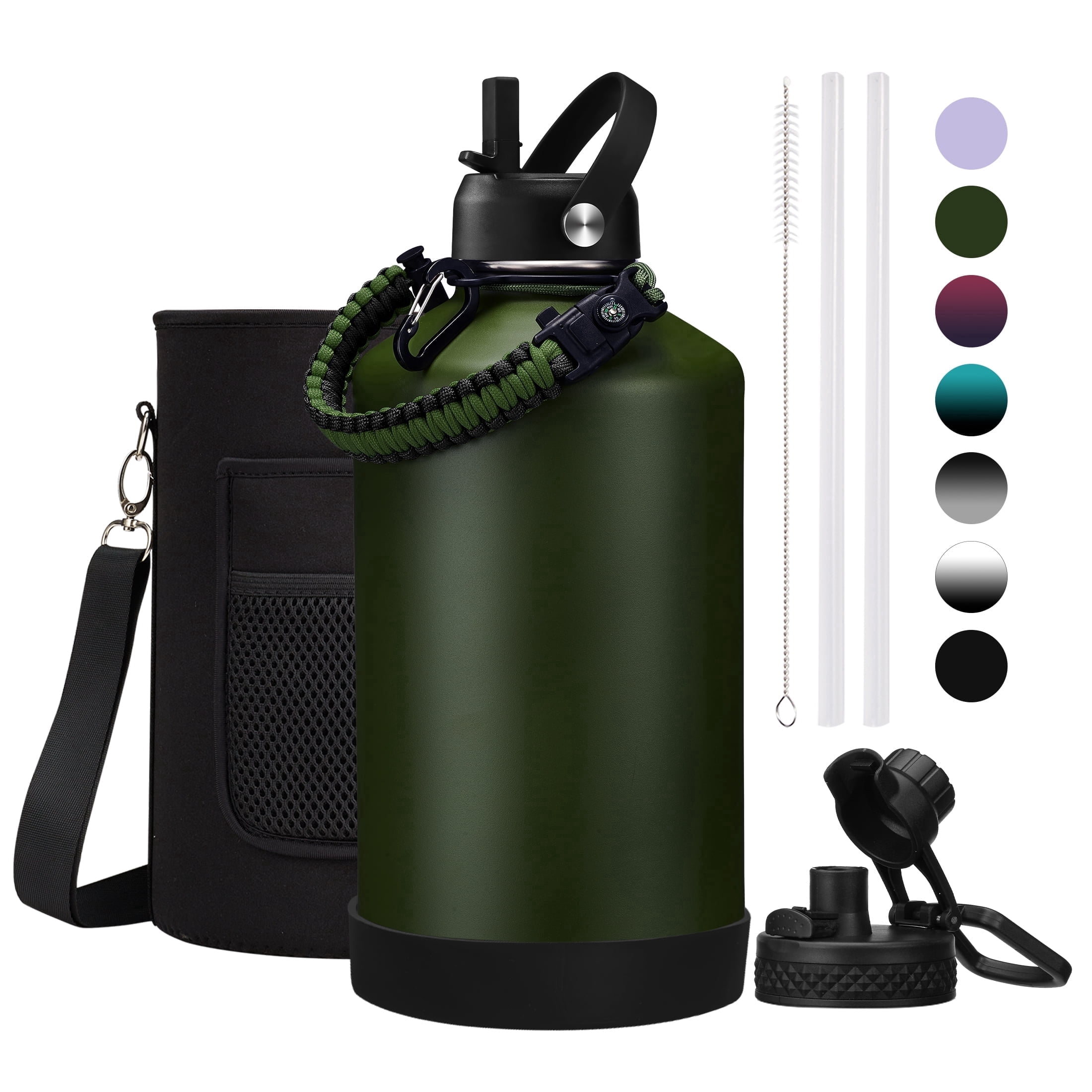 128 oz Stainless Steel Water Bottles - 1 Gallon Insulated Water Bottle with Straw, Metal Gallon Water Canteen Keep Cold-48h & Hot-12h, Army Green