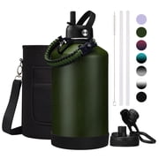 128 oz Stainless Steel Water Bottles - 1 Gallon Insulated Water Bottle with Straw, Metal Gallon Water Canteen Keep Cold-48h & Hot-12h, Army Green