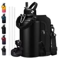 thumbnail image 1 of 128 oz Water Bottle with Straw & Spout Lids - 1 Gallon Insulated Water bottle,Wide Mouth Metal Canteen Thermo Flask,Leak-proof Large Water Jug,Black, 1 of 9
