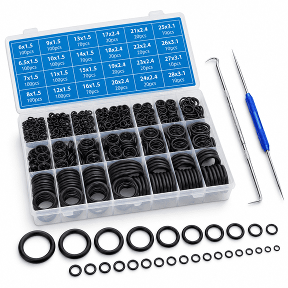 1280 24-Size Rubber O-Ring Assortment Kit with Pick and Hook Set for Plumbing and Faucet Repairs