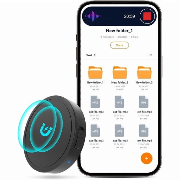 128GB 1600-Hour Magnetic Voice Recorder with Stealth Mode, 70-Hr Battery, MP3 Audio, PC Compatible for Lectures, Meetings, Interviews (No SD Card Needed)