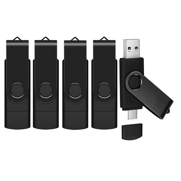 128GB 5 Pack USB C Flash Drive 3.1-2 in 1 Thumb Drive with USB A and Type C Port-Compatible with Android Phone/Mac Pro/PC/TV(128GB 5PCS Black)