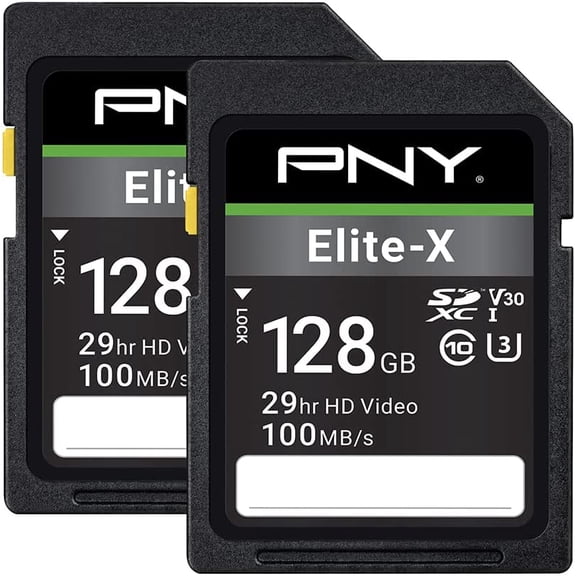 128GB Elite-X Class 10 U3 V30 SDXC Flash Memory Card - 100MB/s, 4K UHD, HD, UHS-I, Full Size SD (Pack of 2)