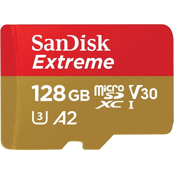 128GB Extreme microSDXC UHS-I Memory Card with Adapter - Up to 190MB/s, C10, U3, V30, 4K, 5K, A2, Micro SD Card - SDSQXAA-128G-GN6MA