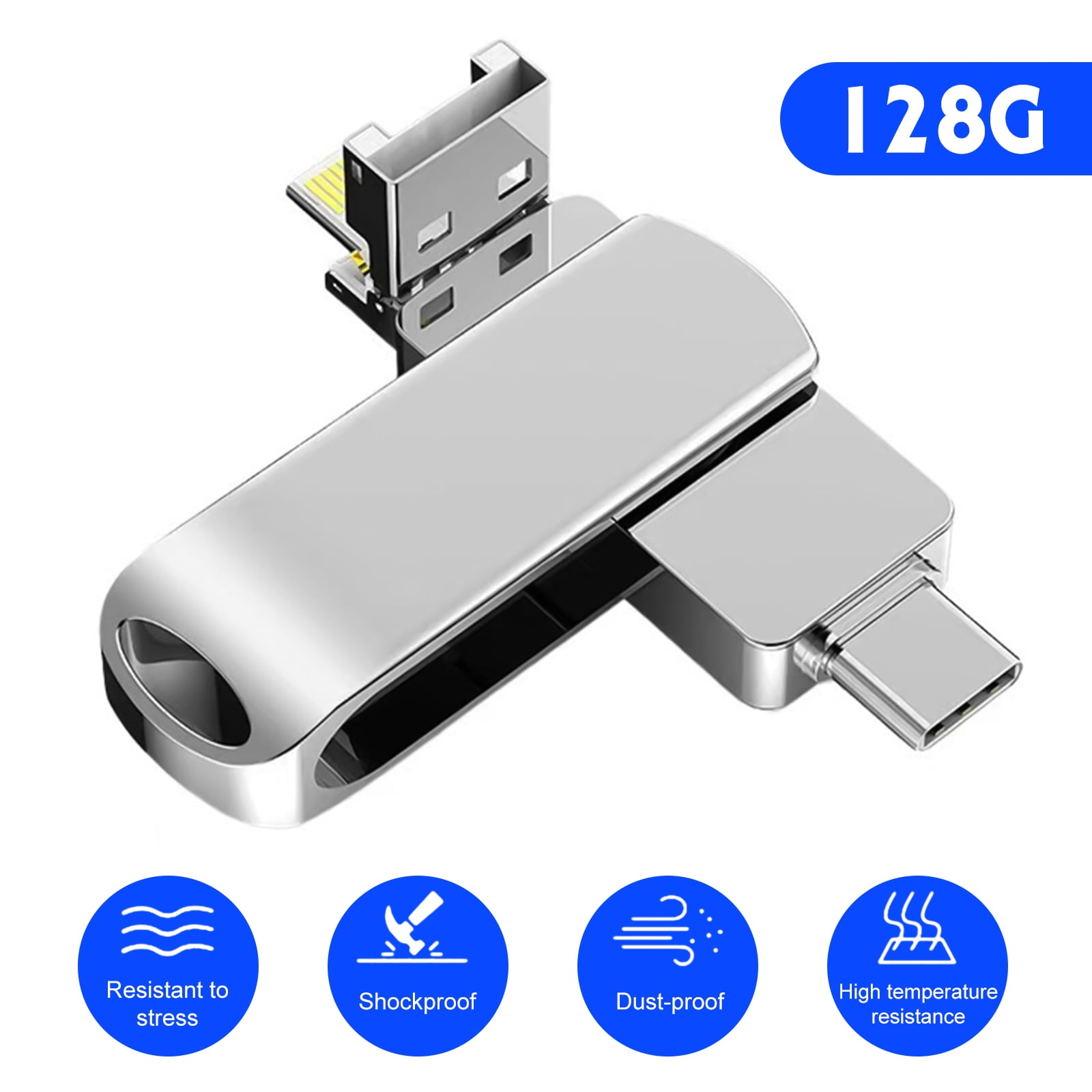 128GB Flash Drive for iPhone Android iPad PC Photo Stick, USB Type C Hi