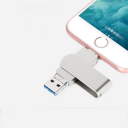 128GB Flash Drive Intended for iPhone iPad, Memory Stick Storage for Photos and Videos Backup, Compatible with iPhone iPad Android PC, Plug and Play, No Application Required (Metal Silver)