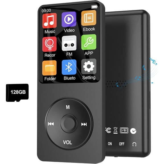 128GB MP3 Player with 5.3, 1.8-Inch Play -in HiFi Speaker,Portable MP4/MP3 Player for with ,Video,FM Radio, E-Book Reader, Voice Record, Photo Viewer, Black