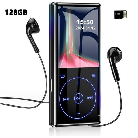 128GB MP3 Player with Bluetooth 5.0: Portable Lossless Sound Music Player with HD Speaker,2.4" Screen Voice Recorder,FM Radio,Touch Buttons,64G Storage Support up to 64GB for Running,Walking