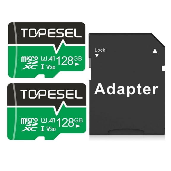 128GB microSDXC TOPESEL 2 Pack TF Card with Adapter, microSDXC U3 Class 10 Memory Card for Nintendo Switch Camera Phone Drone Green