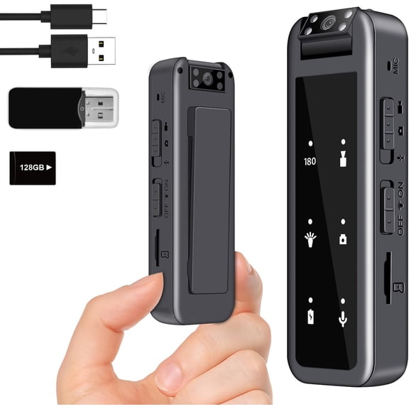 128GB Mini Sprots Camera,1080P Wearable Patrol Video Recording Camcorder with IR Night Vision, 5-Hour & 180? Rotating Lens - Small Wearable Cam for , , and Outdoor Use