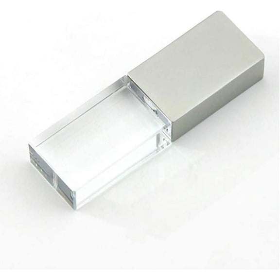 128GB USB 3.0 Write 50MB/S Read 120MB/S Flash Drive Crystal Glass Clear Blue LED Light Clear Glass Cute Mini Memory Stick (USB3.0 128GB, 1PCS)