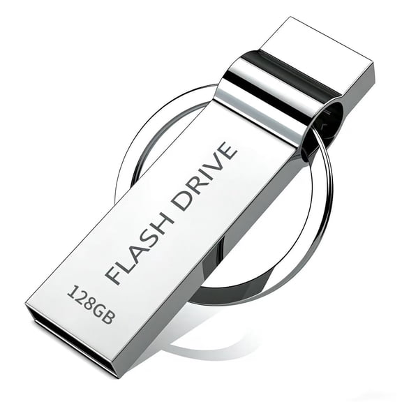 128GB USB Flash Drive Memory Stick Metal Thumb Drive with Keychain Design for Laptop Computer Tablet