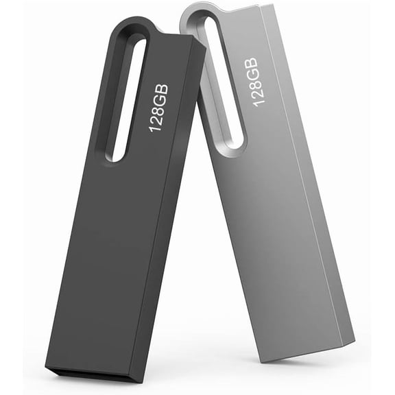128GB USB Flash Drive Metal USB Drive Thumb Drive 2 Pack USB 2.0 Memory Stick Waterproof with Keychain