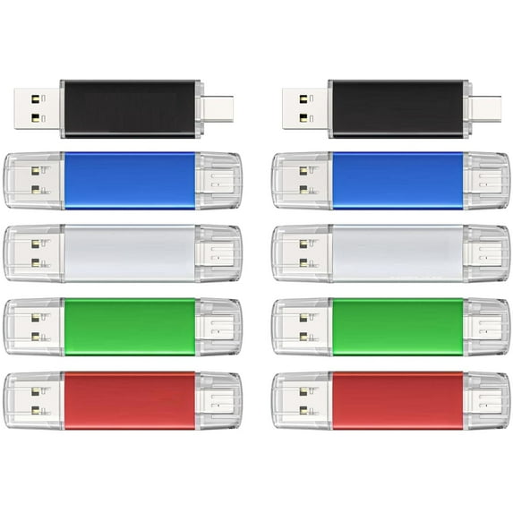 128GB USB TYPE C Thumb Drive USB 3.0 Swivel Design 2-in-1 Type-C Memory Stick for Android Smartphone, Computer, MacBook, Tablet, PC (USB3.0128GB 10Pack Black)