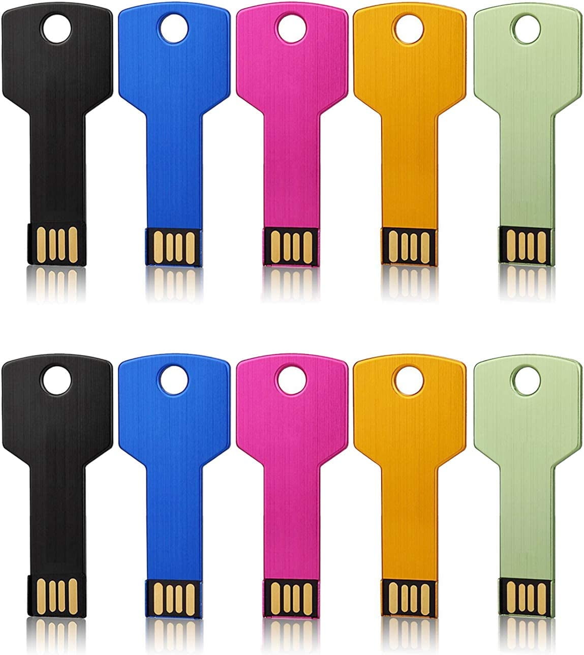 128GB USB2.0 Flash Drive 10 Pack, Color Flash Drive Key Shape Metal Thumb Drive, Portable Zip Drive USB1.128GB* 5 Mixed Colors