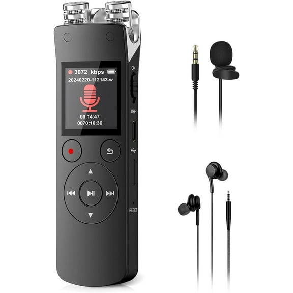 128GB Voice Recorder, Digital Voice Activated Recorder with Playback, 3072kbps Audio Recorder Dictaphone for Meetings Interviews, HD Recording, Variable Speed, A-B Repeat, Large Screen