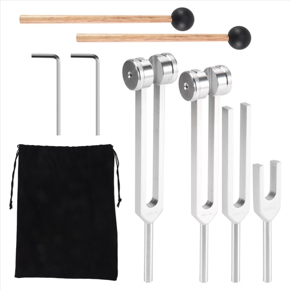 128Hz 136.1Hz 512Hz 4096Hz Tuning Fork Set with Reflex Hammer for Chakra Sound Healing