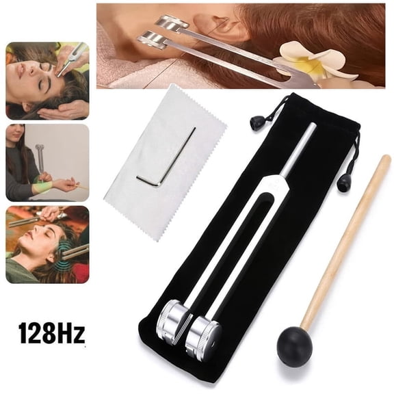 128Hz Chakra Weighted Tuning Forks with Mallet, Medical Frequency Healing Tuning Forks with Velvet Bag for Sound Therapy Pain Relief Yoga Meditation