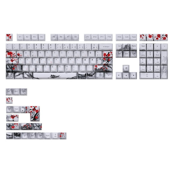 128Keys Plum Blossom OEM Profile Keycaps Thick Keycaps for 87/96/104/108 for Mechanical Keyboards Switches 7 Languages