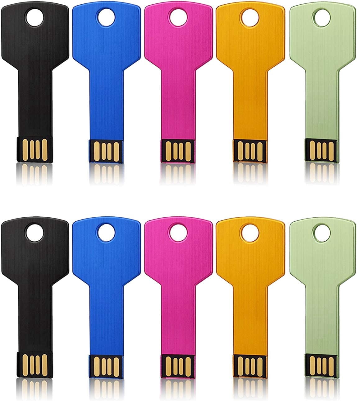 128MB USB2.0 Flash Drive 10 Pack, Color Flash Drive Key Shape Metal Thumb Drive(128MB* 5 Mixed Colors)