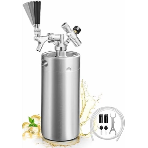 128OZ Mini Keg Growler, Pressurized Draft Beer Dispenser System Portable Stainless Steel Beer Growler Tap System Keeps Carbonation and Fresh with 0-60PSI Dual-Stage CO2 Regulator for Camping, Picnics