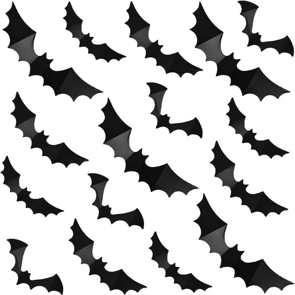 128Pcs 3D Bat Wall Decal Black Bat with Adhesive Stickers Scary Gothic PVC Plastic Artificial Decals Accessories for Party Home Window Door Wall Outdoor DIY Decoration