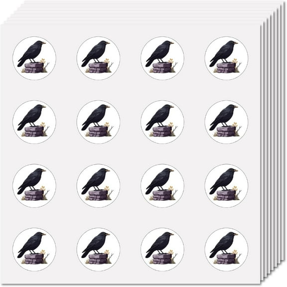 128Pcs 8 Sheets Raven Stickers Small bird Decal Self Adhesive Picture Waterproof Mini Round Bird Animal Decal Labels for DIY Craft Scrapbooking Calendars Phone Luggage Cup Diary 0.98in for diy making
