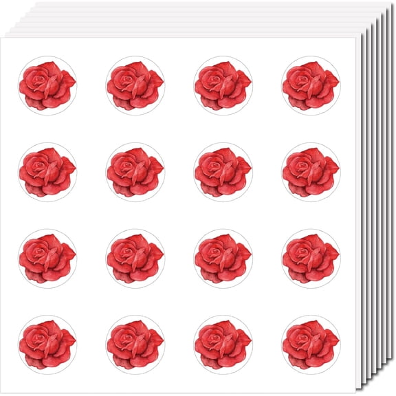 128Pcs 8 Sheets Red Rose Stickers Bulk Flower Planner Sticker Plastic Self-Adhesive Waterproof Plant Decals Stickers for DIY Scrapbooking Envelope Helmet Laptop Crafts Decoration 0.98Inch