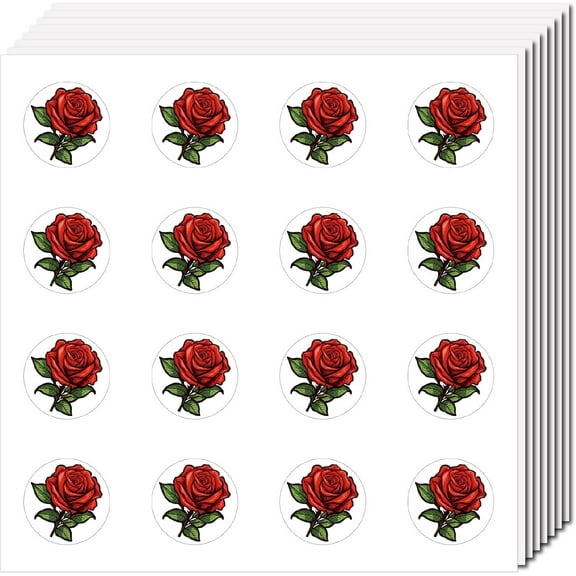 128Pcs 8 Sheets Red Roses Stickers Small Flower Sticker Self-Adhesive Plastic Waterproof Plant Decals Decor Plant Stickers