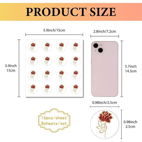128Pcs 8 Sheets Rose Stickers Flower Planner Sticker Plastic Waterproof Self-Adhesive Decoration Decals Stickers for Scrapbooking Envelope Supplies Phone Photo Frame Crafts 0.98Inch