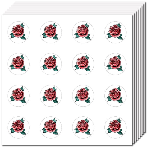 128Pcs 8 Sheets Roses Stickers Flower Sticker Plastic Waterproof Self-Adhesive Plant Decals Planner Stickers for Scrapbooking Envelope