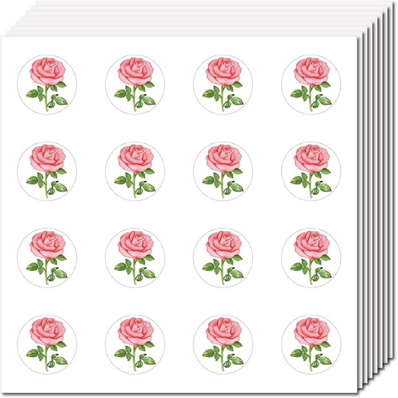 128Pcs 8 Sheets Small Pink Rose Stickers Self-Adhesive Sticker Plastic Waterproof Flower Decals Plant Decoration Planner Stickers for Scrapbooking Envelope Journaling Helmet Laptop 0.98Inch diy