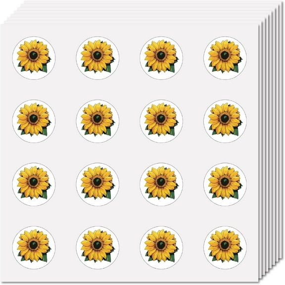128Pcs 8 Sheets Sunflower Sticker Small Flower Stickers Bulk Plastic Self-Adhesive Waterproof Round Plant Decals for DIY Scrapbooking Envelope Planner Journaling Helmet Decoration 0.98 inch