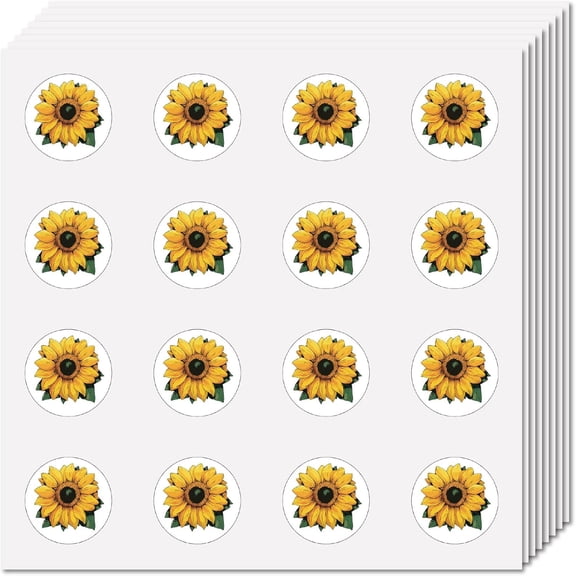 128Pcs 8 Sheets Sunflower Sticker Small Flower Stickers Bulk Plastic Self-Adhesive Waterproof Round Plant Decals for Scrapbooking Envelope Planner Journaling Helmet Decoration 0.98 inch for making